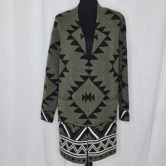 Frye The Cozy Cardigan Women's Southwestern Open Front Longline Sweater - Size L - Picture 3 of 16